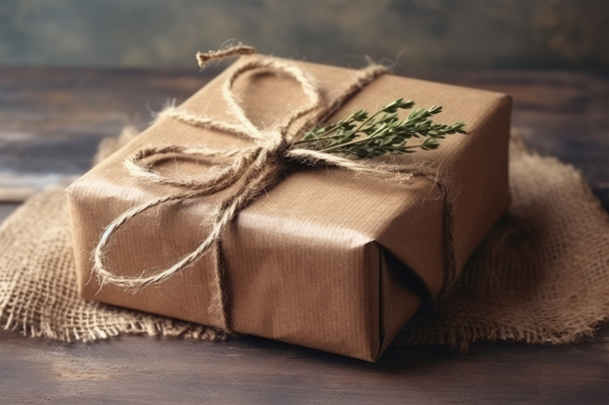 nature material vintage gift box wrapped in brown recycle